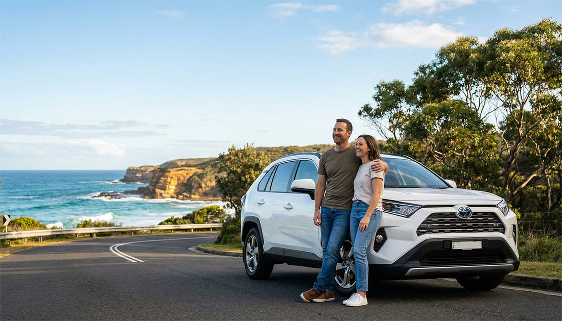happy Australian couple on a coastal road trip