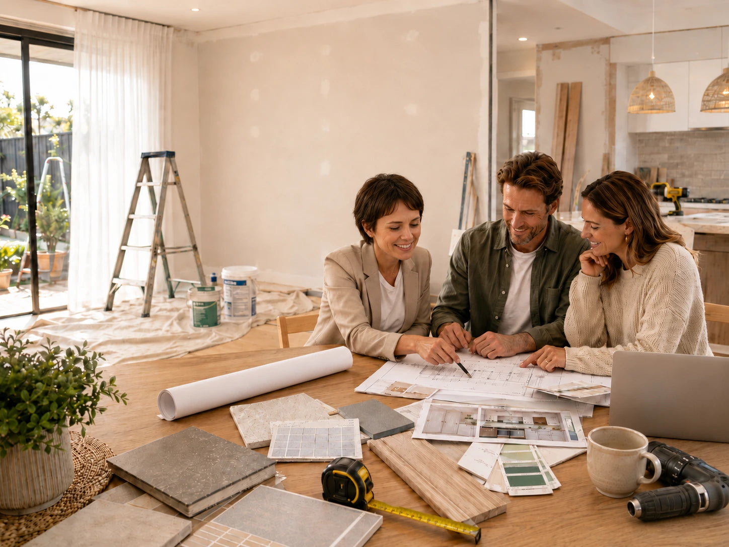 Couple planning dream home renovation with professional interior design consultant