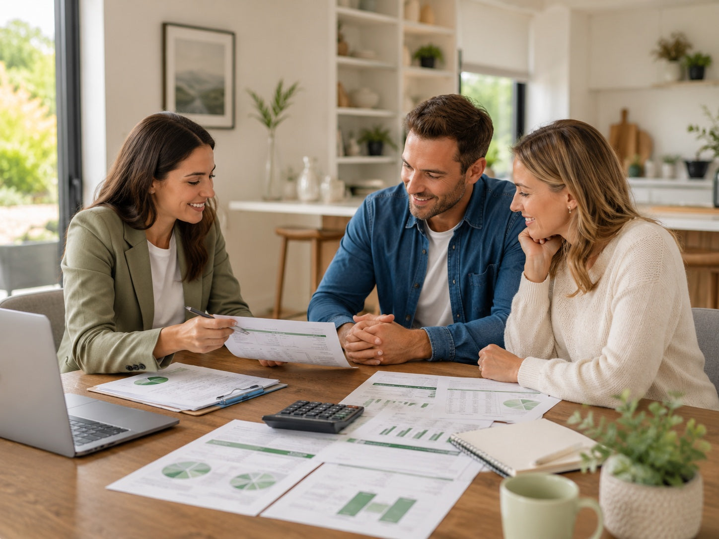 Hands and arms reviewing loan paperwork and financial plans